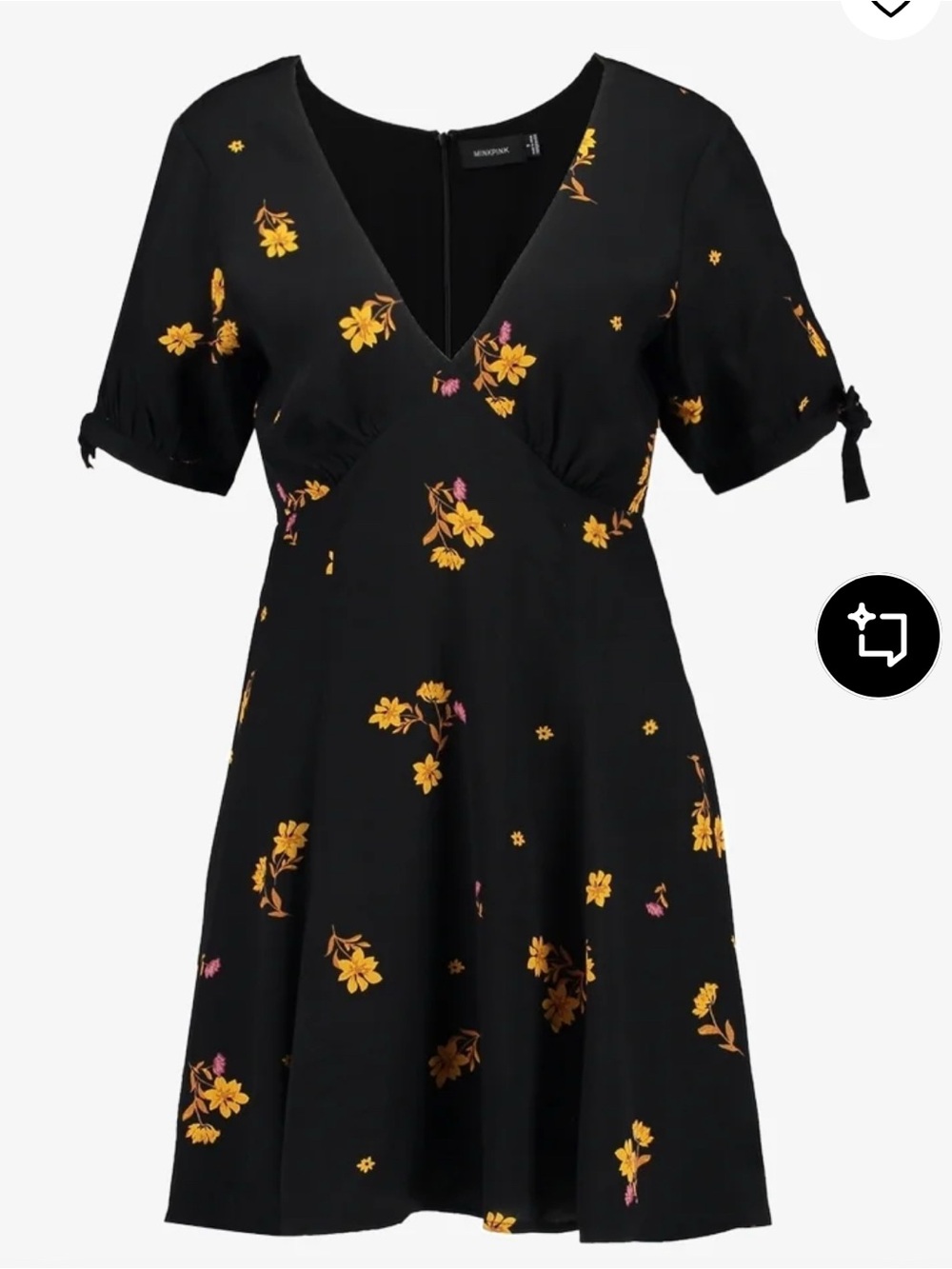 MINKPINK Black Mini Dress with Yellow Floral Print